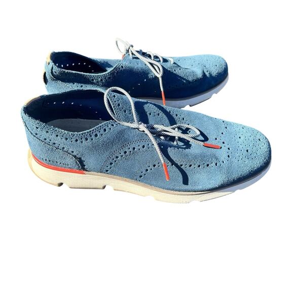 Cole Haan ZeroGrand Men 9.5 W Blue Laser Wingtip Oxford Casual Suede Shoe C35750 - Picture 6 of 9